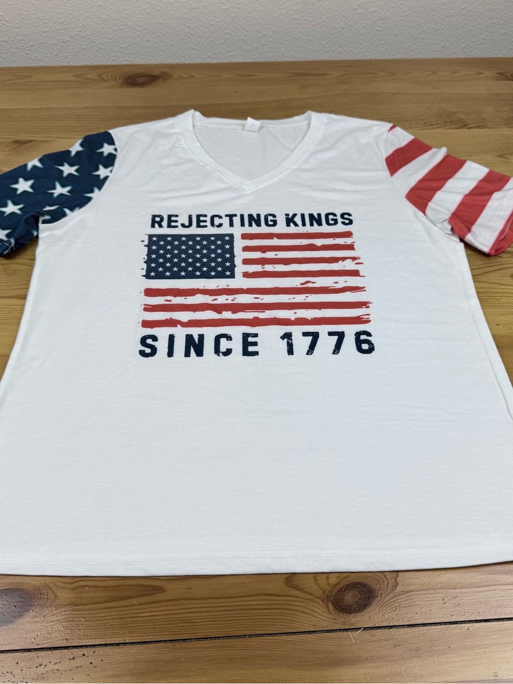 Patriotic 'Rejecting Kings Since 1776' V-Neck Tee USA July 4th Independence Day